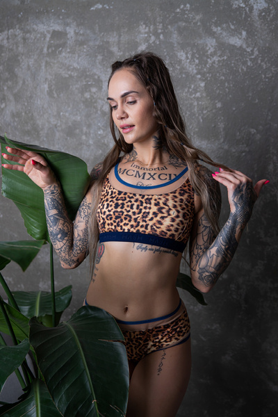 SET - BOSS MAMMA LEOPHER TOP AND SHORTS WITH NAVY BLUE FINISH