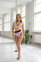 ZESTAW - TOP HONEY SZORTY ALISS FIOLET PONY Z NEONOWO-CZARNYM  WYKOŃCZENIEM