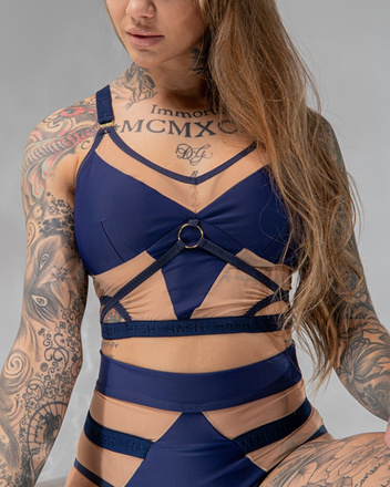 TOP CHANTALLE MARINE MIT NUDE-Mesh