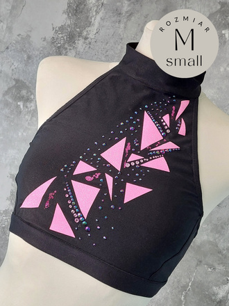 TOP NECK FOR IPSF/POSA COMPETITIONS - BLACK WITH PINK FOIL AND CRYSTALS DECORATION