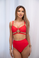 SET - TOP WHISPER + VIRGIN HIGH CUT SHORTS RED WITH NUDE MESH