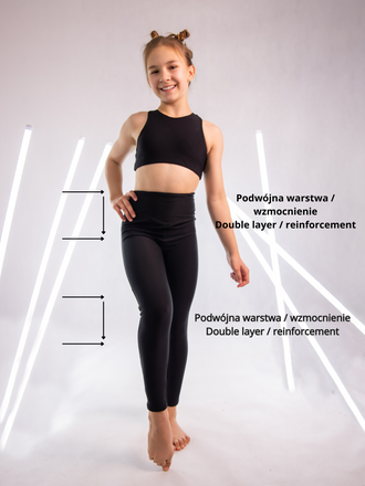 CZARNE LEGGINSY ZE WZMOCNIENIEM W PASIE I POD KOLANAMI - DZIEWCZĘCE
