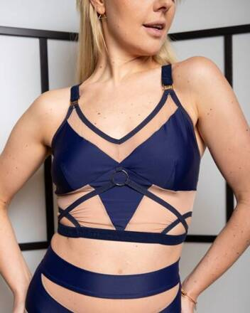 TOP CHANTALLE MARINE MIT NUDE-Mesh