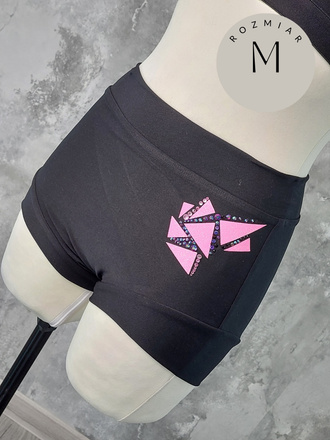 SHORTS COMPLIANT WITH IPSF AND POSA REGULATIONS - BLACK WITH PINK FOIL AND CRYSTALS DECORATION
