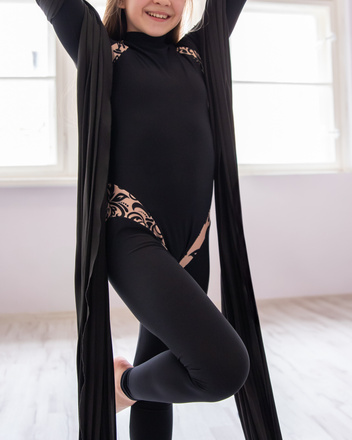 SASH OVERALL BLACK WITH DAMASK INSERT - GIRLISH