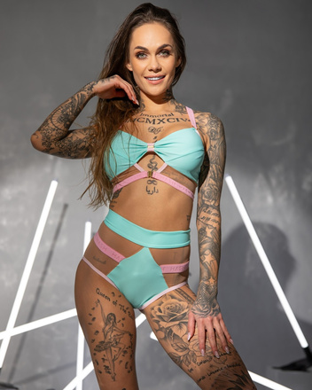 SET – TOP UND SHORTS  WHISPER , EMPIRE, MINTGRÜN MIT BABY PINK VERARBEITUNG